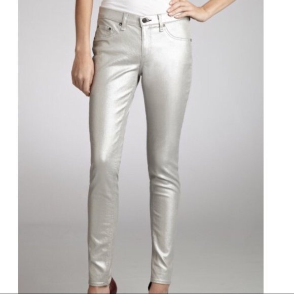 silver metallic skinny jeans